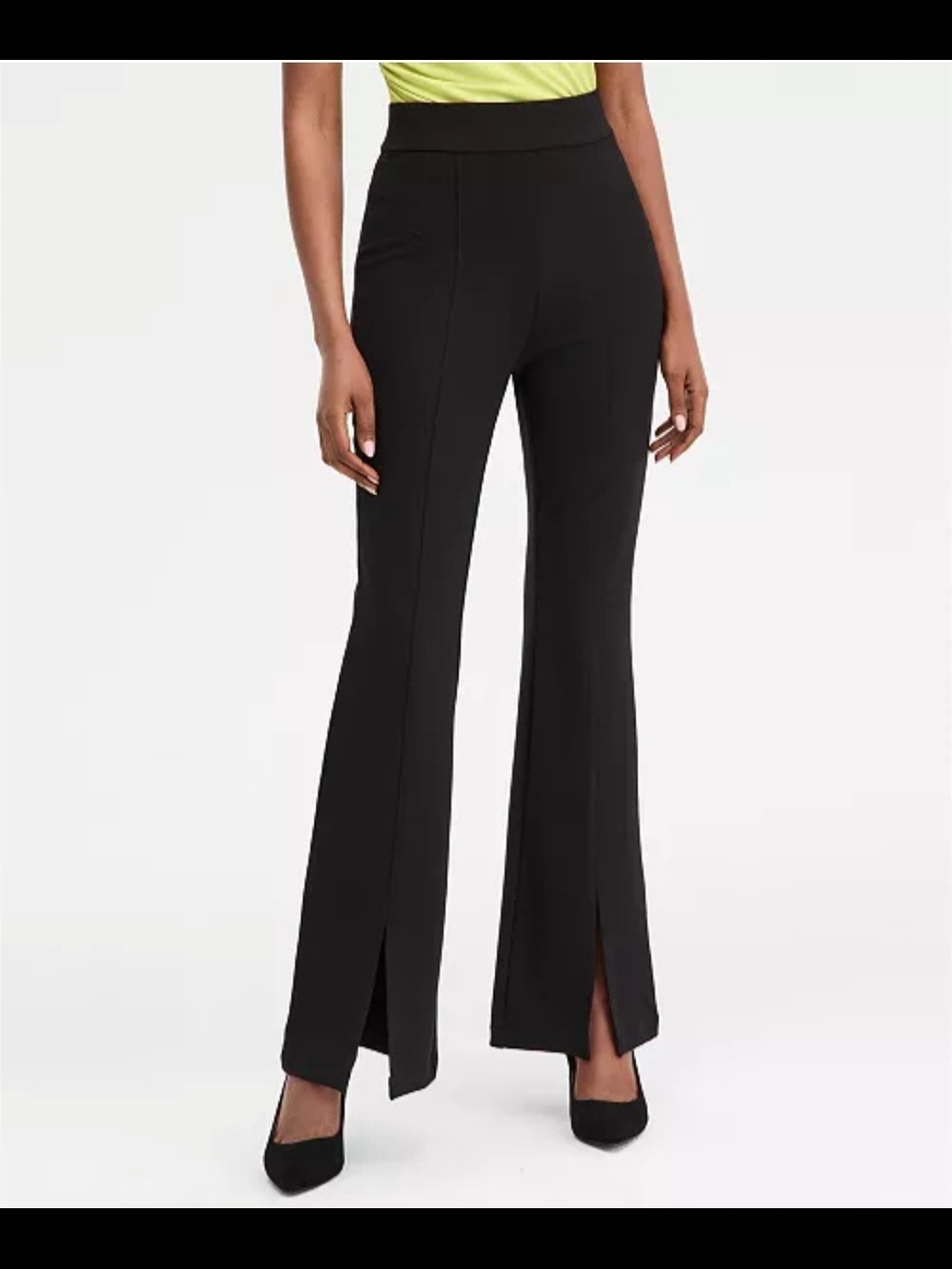 INC International Concepts Black Split-Front Boot-Cut Pants Size 14p